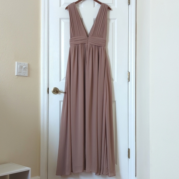 Lulus Heavenly Hues Sleeveless Plunging V-Neck High Slit A-Line Maxi Dress Taupe - Picture 12 of 16